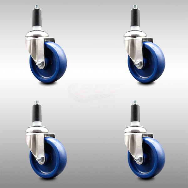 4 Inch 316SS Solid Polyurethane Swivel 1 Inch Expanding Stem Caster Set SCC